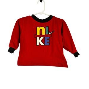 Vintage Toddler Kids 90s Y2Ks Red Long Sleeve Nike Logo Graphic T-Shirt 18M